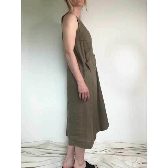 SUGAR CANDY MOUNTAIN Slouched Sleeveless Taupe Green Linen Dress Oversized US XS - Picture 8 of 13